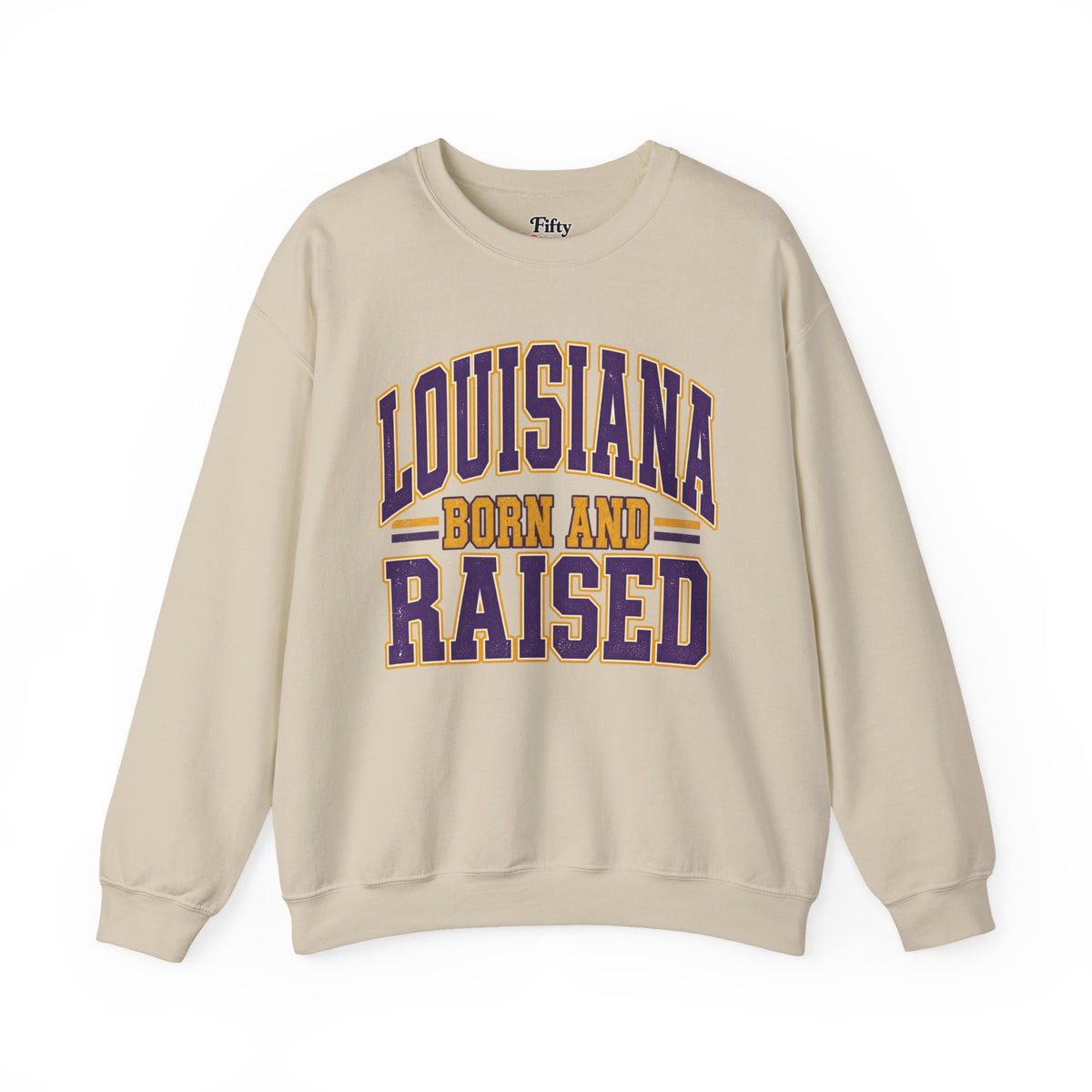 Louisiana Born and Raised Unisex Crewneck Sweatshirt State Name Graphic