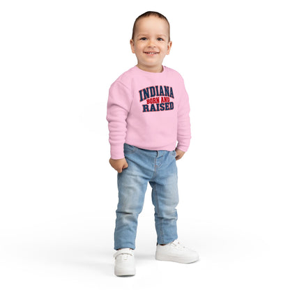 Indiana Born and Raised Bold Hometown Pride Unisex Toddler Sweatshirt