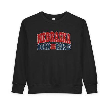 Nebraska Born and Raised Retro 1970s Unisex Toddler Sweatshirt Graphic