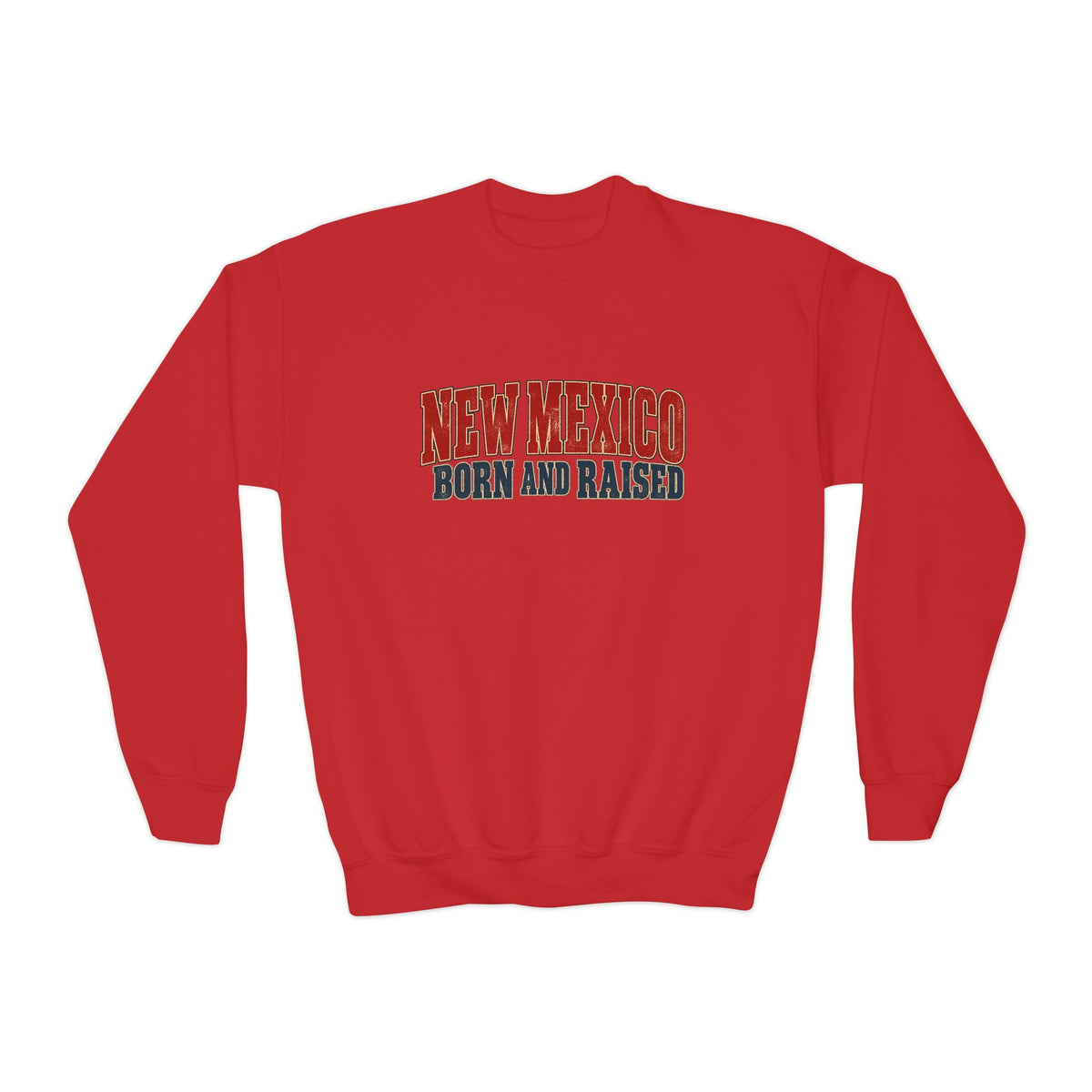 New Mexico Born and Raised Vintage Americana Unisex Youth Crewneck Sweatshirt Graphic