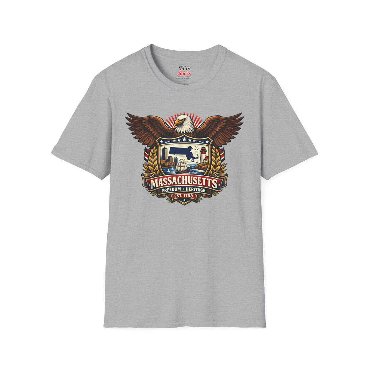 Massachusetts Americana Eagle Unisex Softstyle T Shirt State Pride Graphic Tee Collections FS03