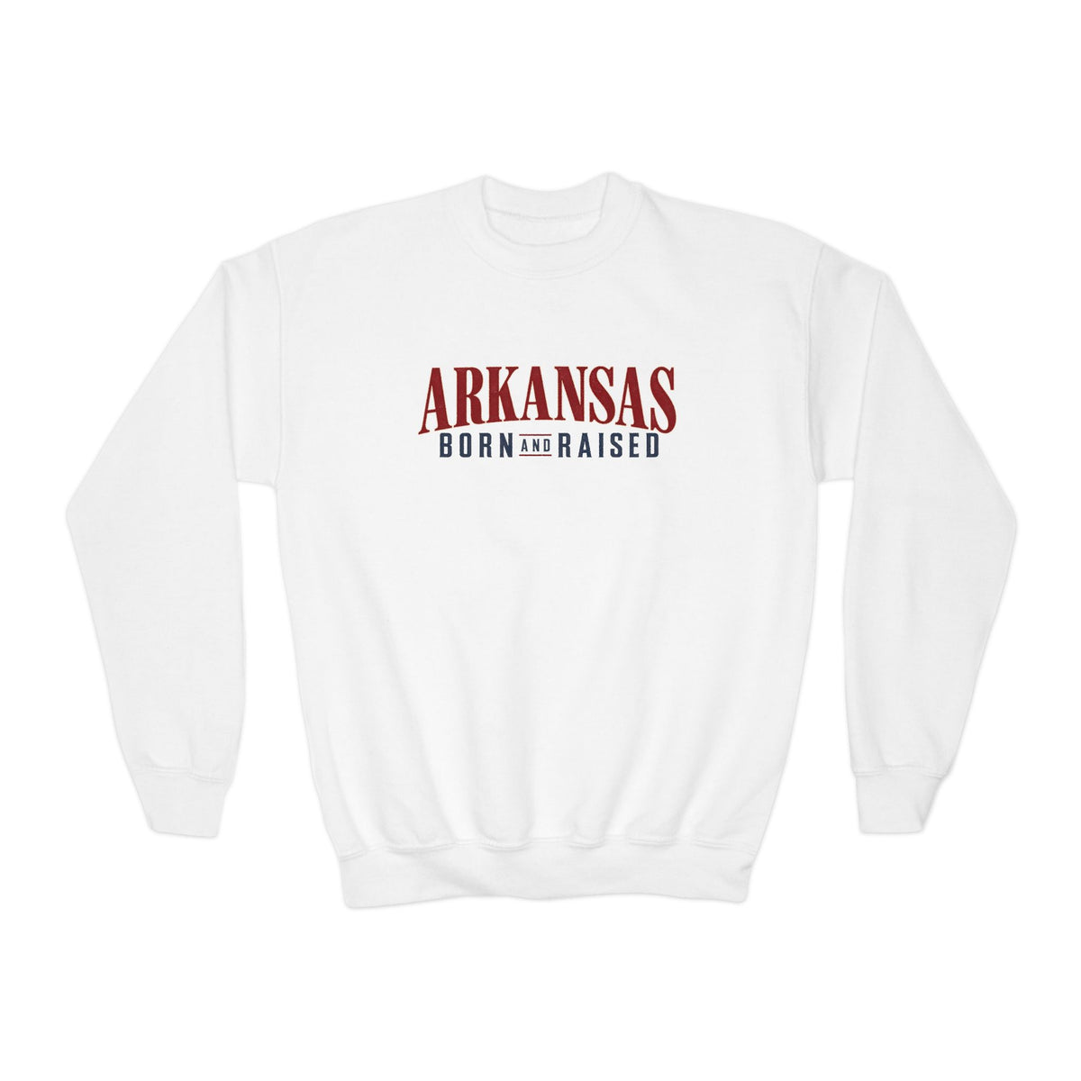 Arkansas Born and Raised Minimal Heritage Luxury Unisex Youth Crewneck Sweatshirt Graphic