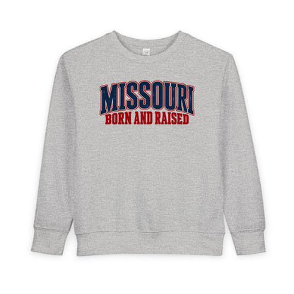 Missouri Born and Raised Vintage Americana Unisex Toddler Sweatshirt Graphic