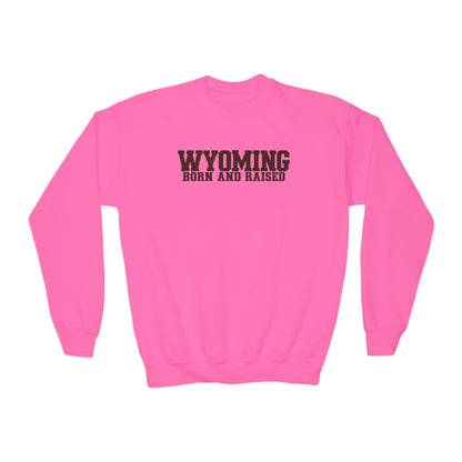 Wyoming Born and Raised Minimal Western Unisex Youth Crewneck Sweatshirt Graphic
