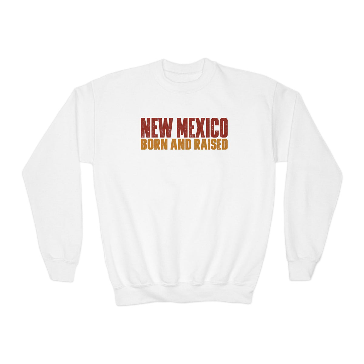 New Mexico Born and Raised Minimal Vintage Unisex Youth Crewneck Sweatshirt Graphic