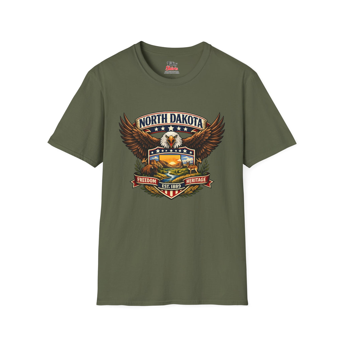 North Dakota Americana Eagle Unisex Softstyle T Shirt State Pride Graphic Tee Collections FS03