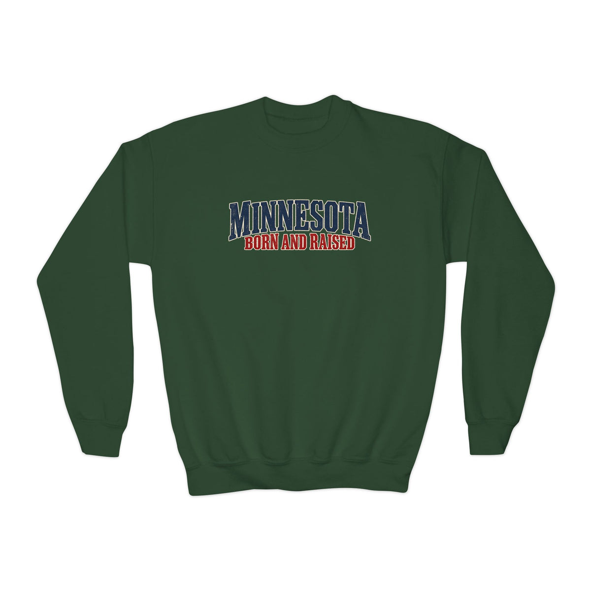 Minnesota Born and Raised Premium Northwoods Unisex Youth Crewneck Sweatshirt Graphic