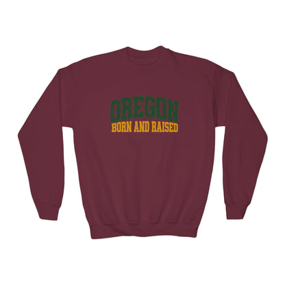 Oregon Born and Raised Vintage Collegiate Unisex Youth Crewneck Sweatshirt Graphic
