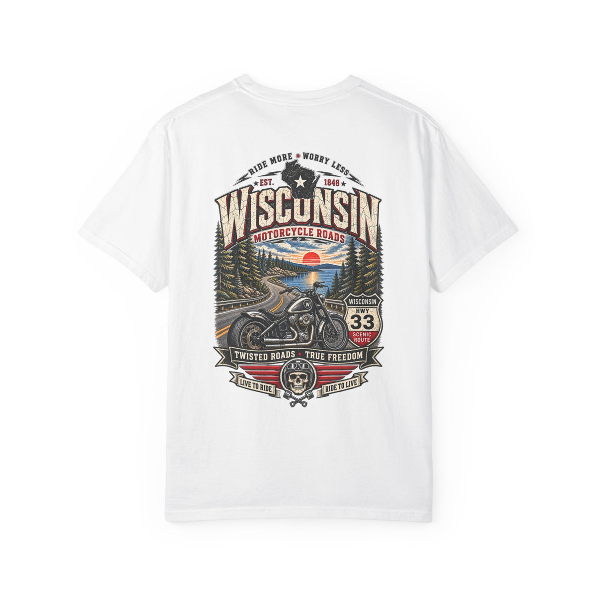 Wisconsin Motorcycle Roads Unisex Comfort Color 1717 Streetwear Graphic Tee