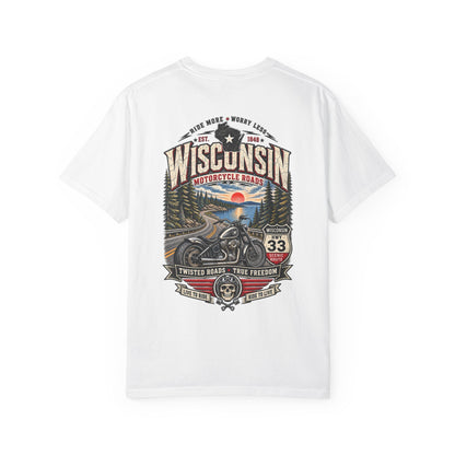 Wisconsin Motorcycle Roads Unisex Comfort Color 1717 Streetwear Graphic Tee