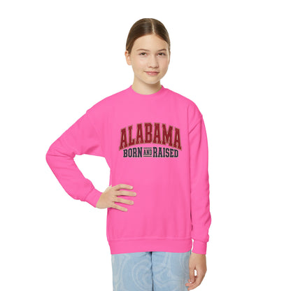 Alabama Born and Raised Vintage Athletic Heritage Unisex Youth Crewneck Sweatshirt Graphic