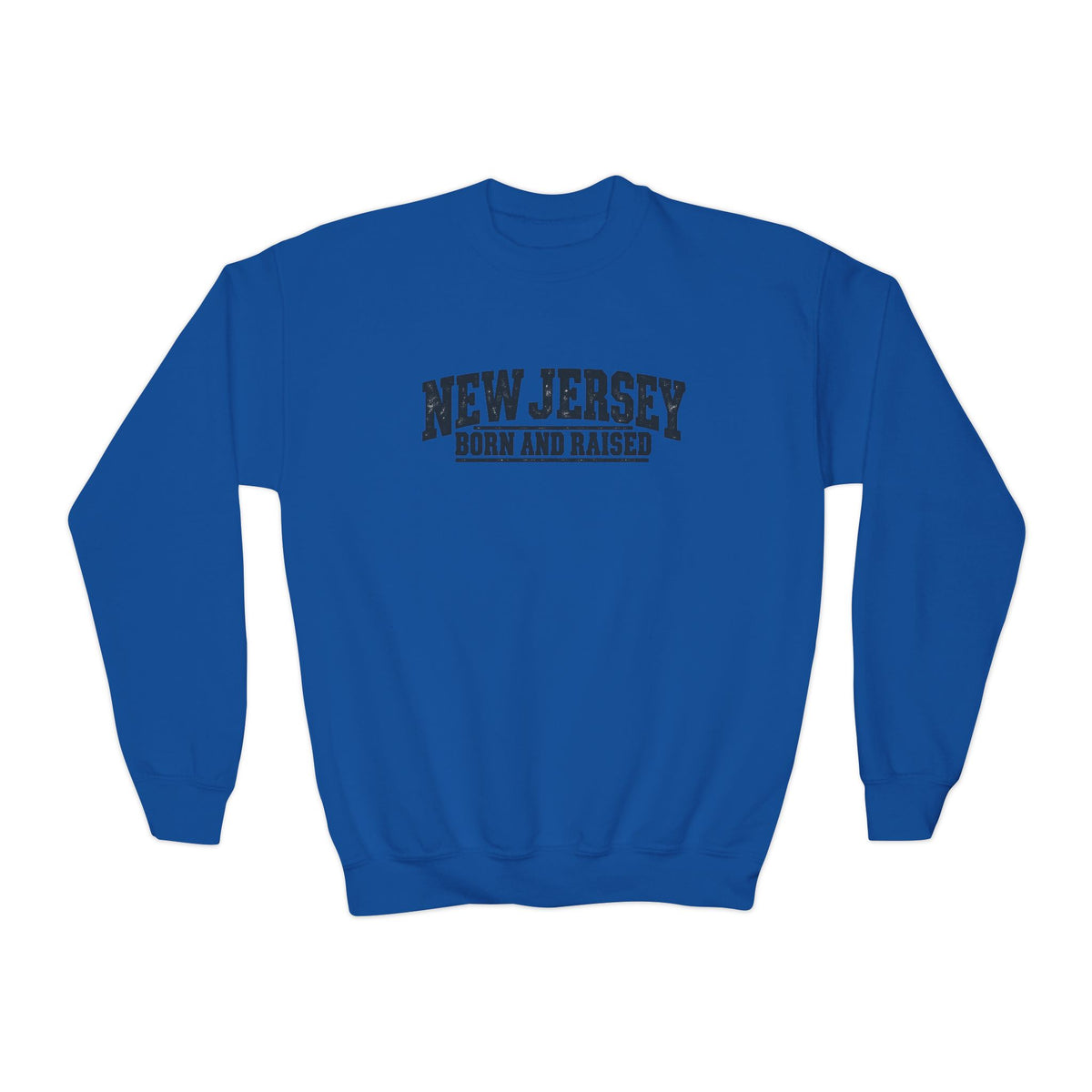 New Jersey Born and Raised Rugged Workwear Unisex Youth Crewneck Sweatshirt Graphic