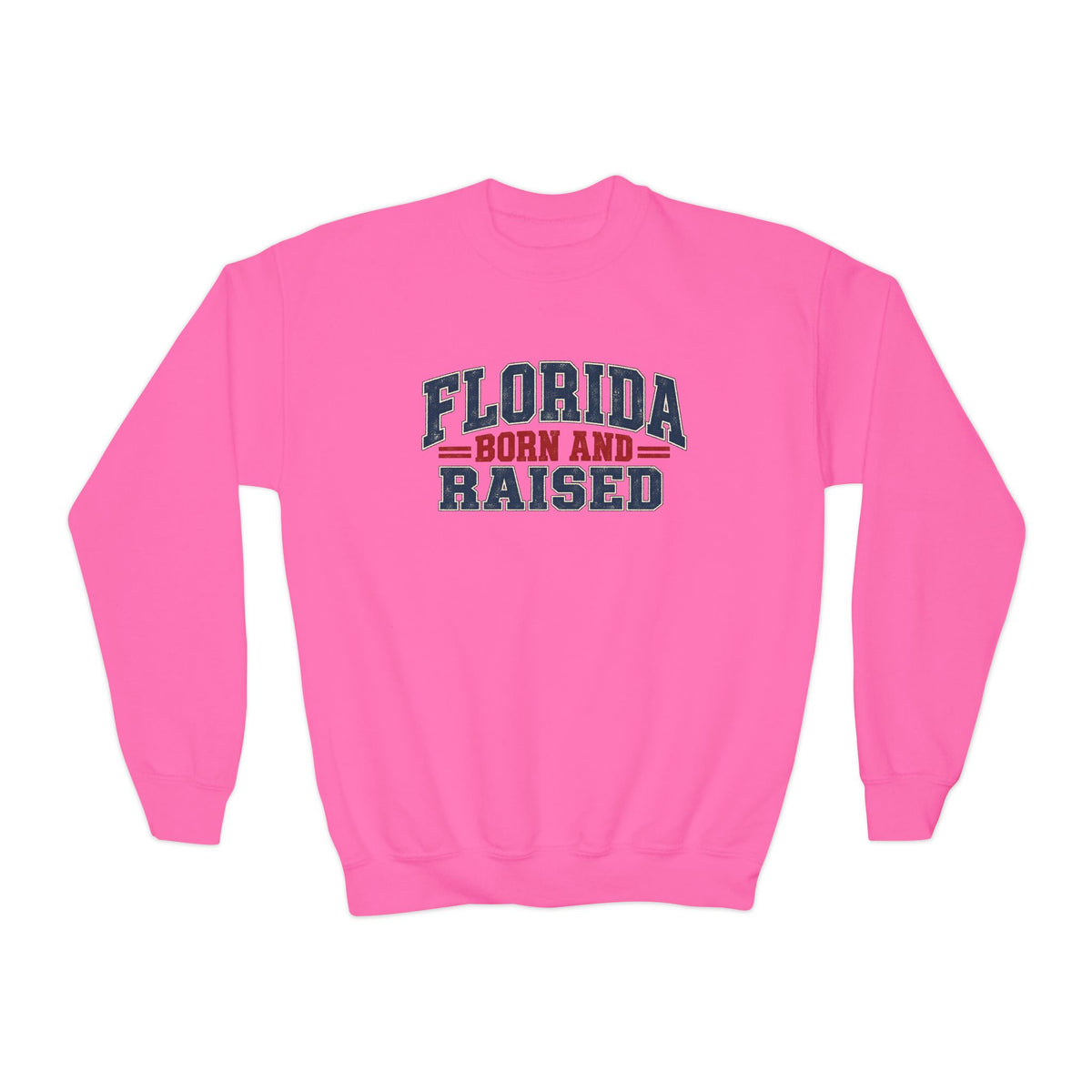 Florida Born and Raised Rustic Americana Unisex Youth Crewneck Sweatshirt Graphic
