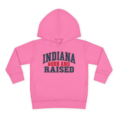 Indiana Born and Raised Bold Hometown Pride Unisex Toddler Pullover Fleece Hoodie