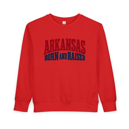 Arkansas Born and Raised Bold Vintage State Pride Unisex Toddler Sweatshirt