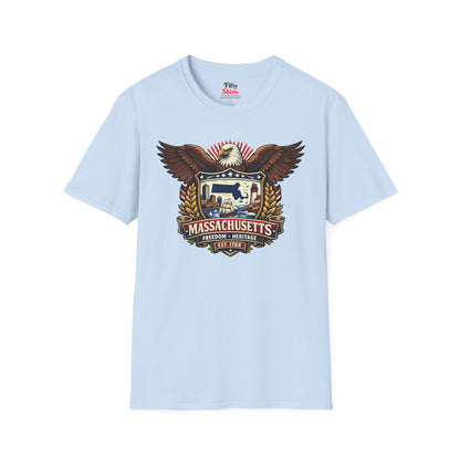 Massachusetts Americana Eagle Unisex Softstyle T Shirt State Pride Graphic Tee Collections FS03