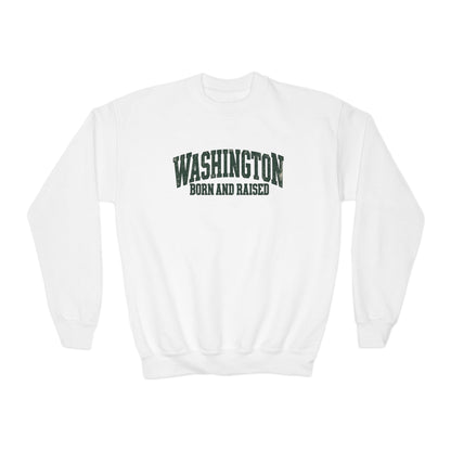 Washington Born and Raised Vintage Workwear Unisex Youth Crewneck Sweatshirt Graphic