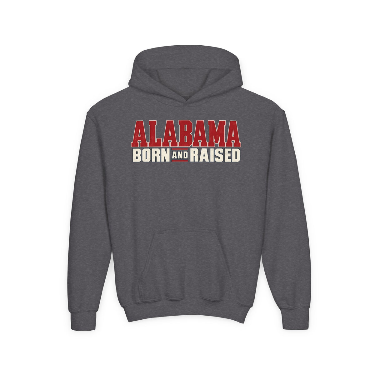 Alabama Born and Raised Premium Southern Streetwear Unisex Youth Heavy Blend Hooded Sweatshirt Graphic