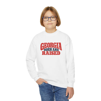 Georgia Born and Raised Retro Unisex Youth Crewneck Sweatshirt