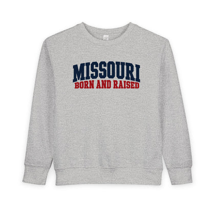 Missouri Born and Raised Minimal Vintage Unisex Toddler Sweatshirt Graphic