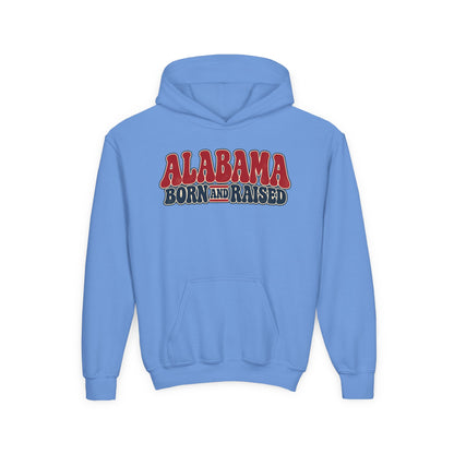 Alabama Born and Raised Retro 1970s Americana Unisex Youth Heavy Blend Hooded Sweatshirt Graphic