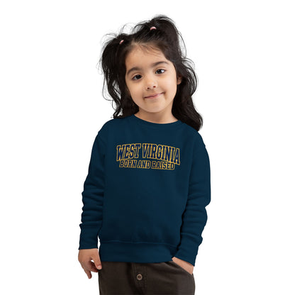 West Virginia Born and Raised Classic Collegiate Unisex Toddler Sweatshirt