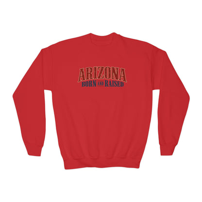 Arizona Born and Raised  Premium Desert Heritage Unisex Youth Crewneck Sweatshirt Graphic