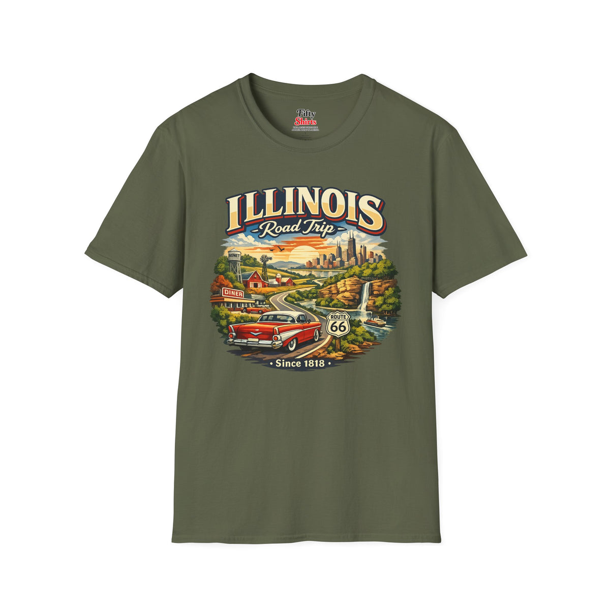 Illinois Road Trip Unisex Softstyle T Shirt State Pride Graphic Tee Collections FS03