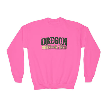 Oregon Born and Raised Rustic Pacific Northwest Unisex Youth Crewneck Sweatshirt Graphic
