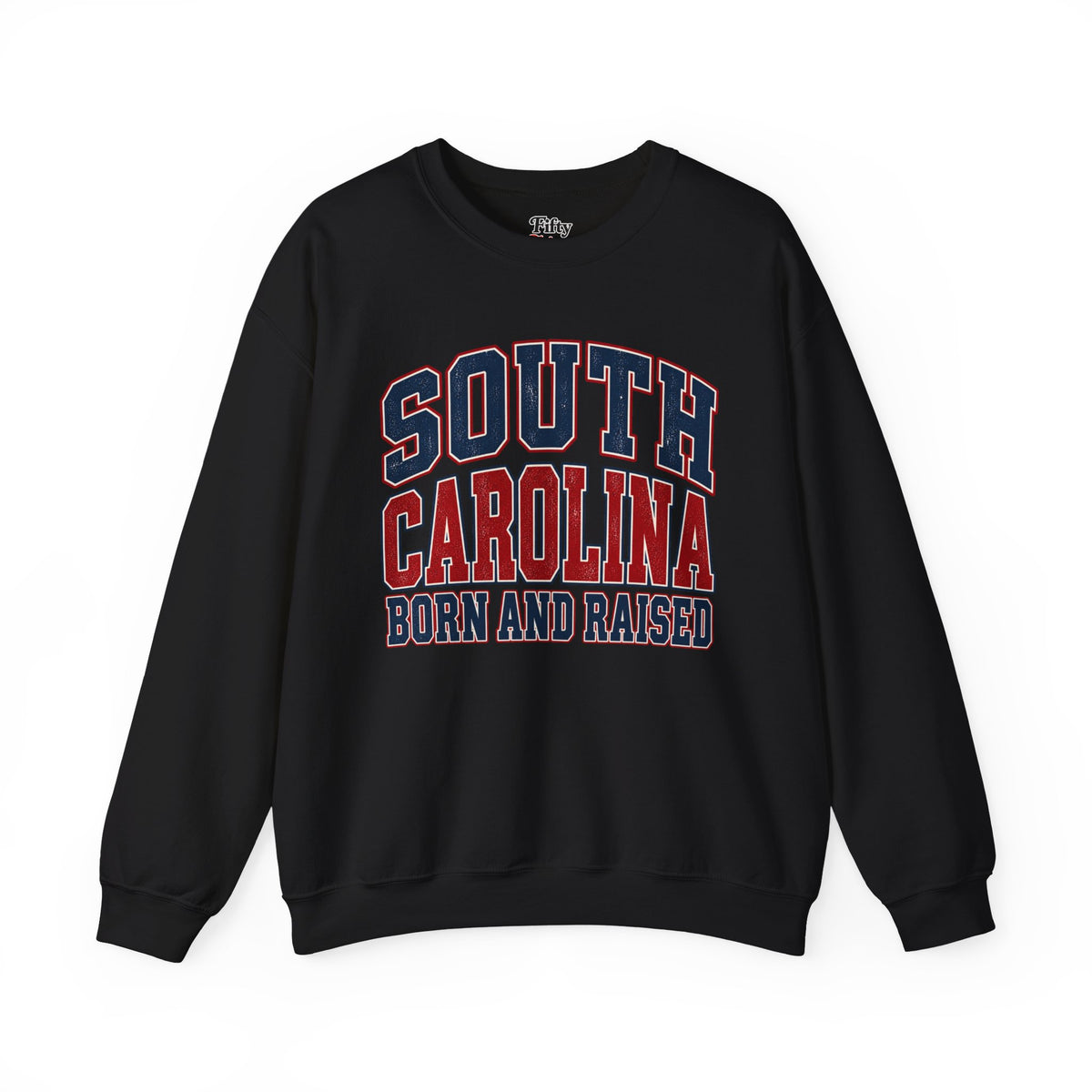 South Carolina Born and Raised Unisex Crewneck Sweatshirt State Name Graphic
