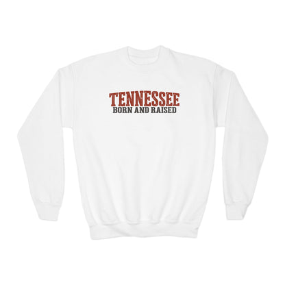 Tennessee Born and Raised Vintage Country Style Unisex Youth Crewneck Sweatshirt Graphic