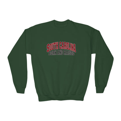 South Carolina Born and Raised Old-School Athletic Unisex Youth Crewneck Sweatshirt Graphic