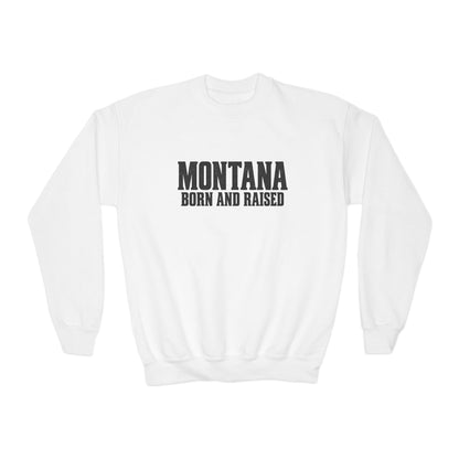 Montana Born and Raised Modern Western Streetwear Unisex Youth Crewneck Sweatshirt