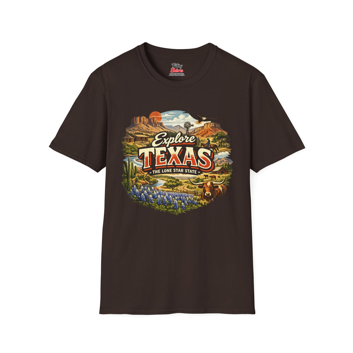 Explore Texas Unisex Softstyle T Shirt State Pride Graphic Tee Collections FS03