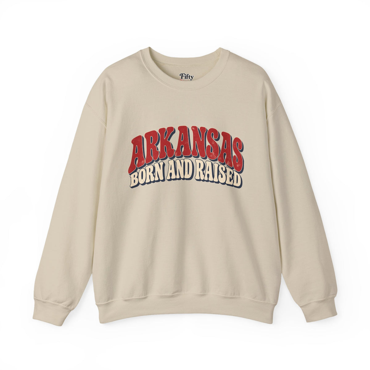 Arkansas Born and Raised Retro 1970s Americana Unisex Sweatshirt Graphic