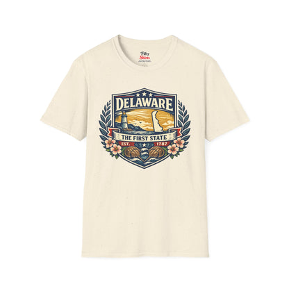 Delaware Heritage Badge Unisex Softstyle T Shirt State Pride Graphic Tee Collections FS03