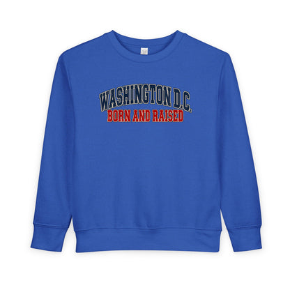 Washington DC Born and Raised Classic Collegiate Unisex Toddler Sweatshirt