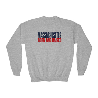 Massachusetts Born and Raised Modern Streetwear Unisex Youth Crewneck Sweatshirt