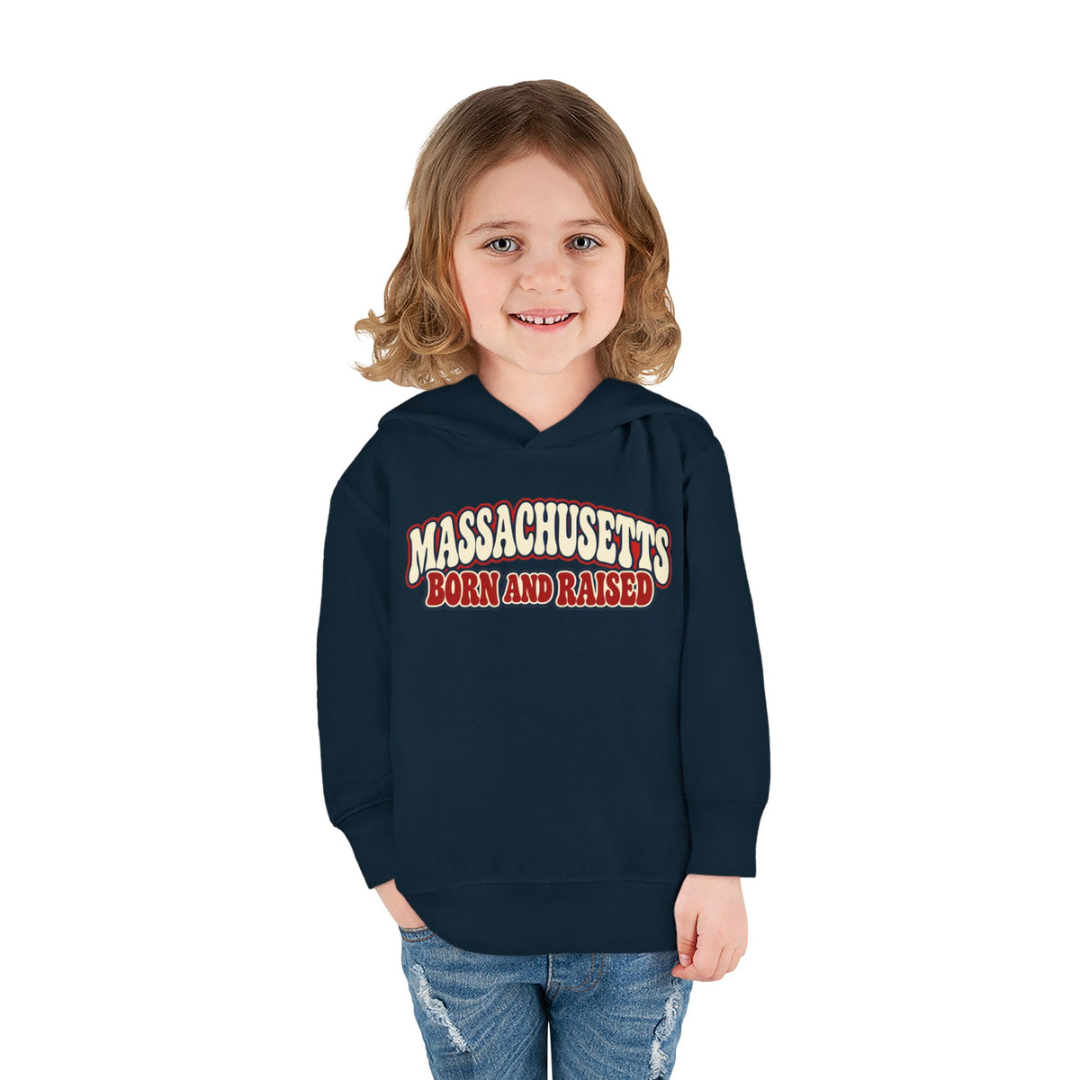 Massachusetts Born and Raised Retro 1970s Unisex Toddler Pullover Fleece Hoodie