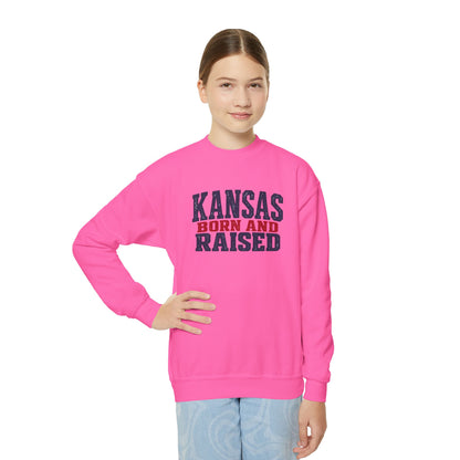 Kansas Born and Raised Classic Heritage Unisex Youth Crewneck Sweatshirt Graphic