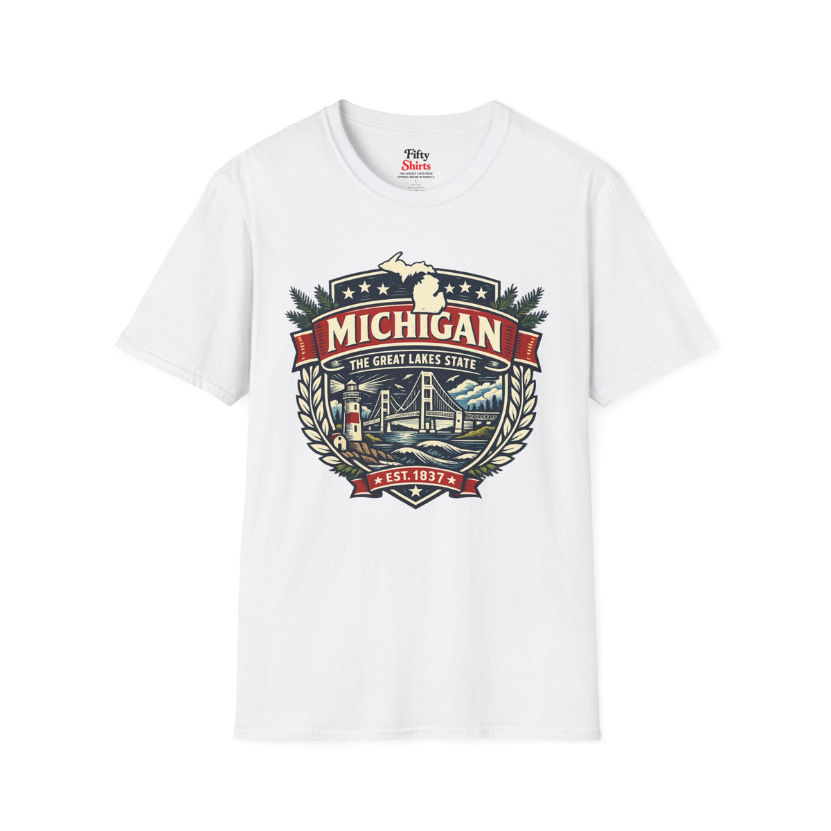 Michigan Heritage Badge Unisex Softstyle T Shirt State Pride Graphic Tee Collections FS03