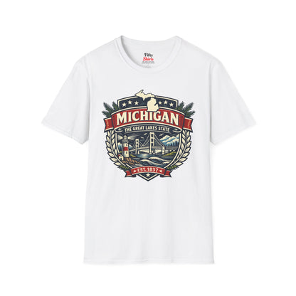 Michigan Heritage Badge Unisex Softstyle T Shirt State Pride Graphic Tee Collections FS03