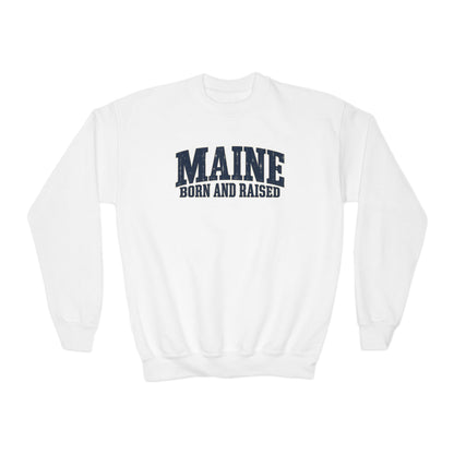 Maine Born and Raised Coastal Heritage Unisex Youth Crewneck Sweatshirt