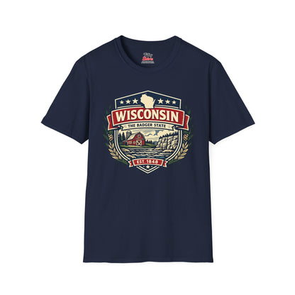Wisconsin Heritage Badge Unisex Softstyle T Shirt State Pride Graphic Tee Collections FS03