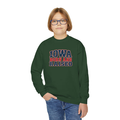 Iowa Born and Raised intage Farmhouse Americana Unisex Youth Crewneck Sweatshirt Graphic