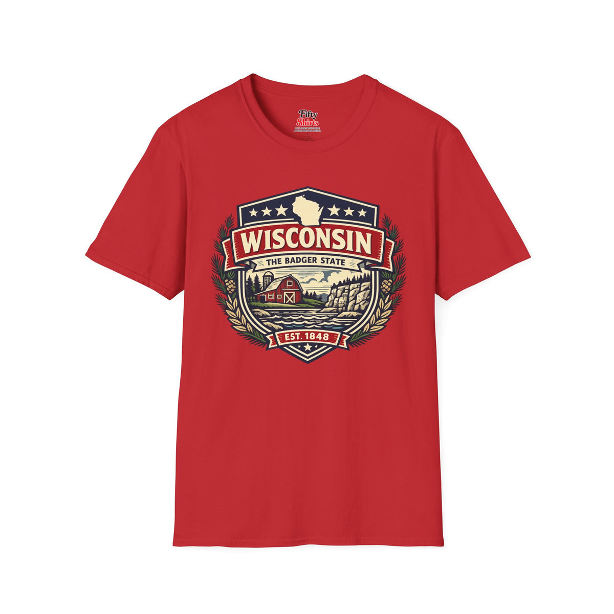 Wisconsin Heritage Badge Unisex Softstyle T Shirt State Pride Graphic Tee Collections FS03
