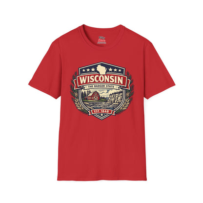 Wisconsin Heritage Badge Unisex Softstyle T Shirt State Pride Graphic Tee Collections FS03