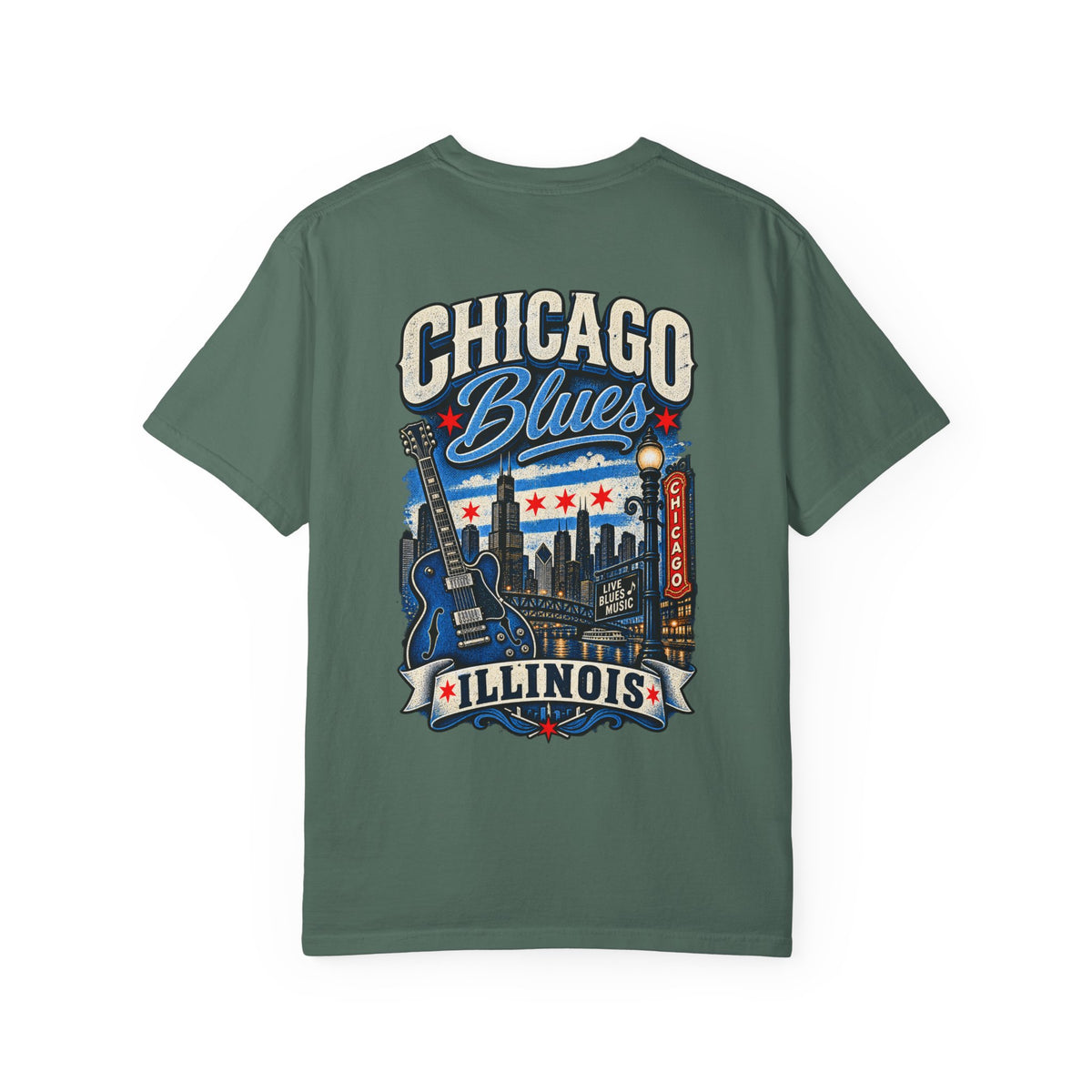 Chicago Illinois Blues Streetwear Unisex Comfort Color 1717 Streetwear Graphic Tee