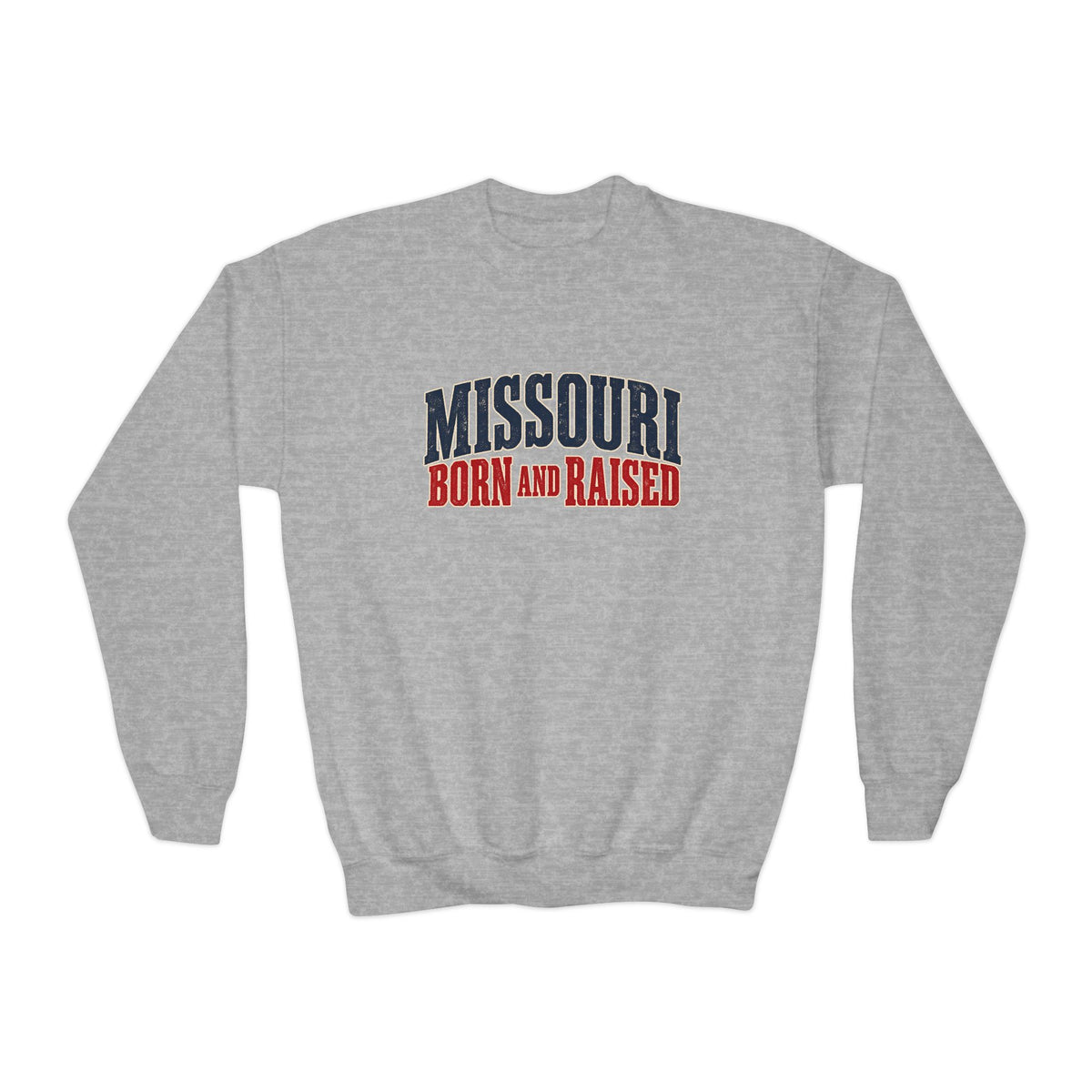 Missouri Born and Raised Midwest Heritage Unisex Youth Crewneck Sweatshirt Graphic