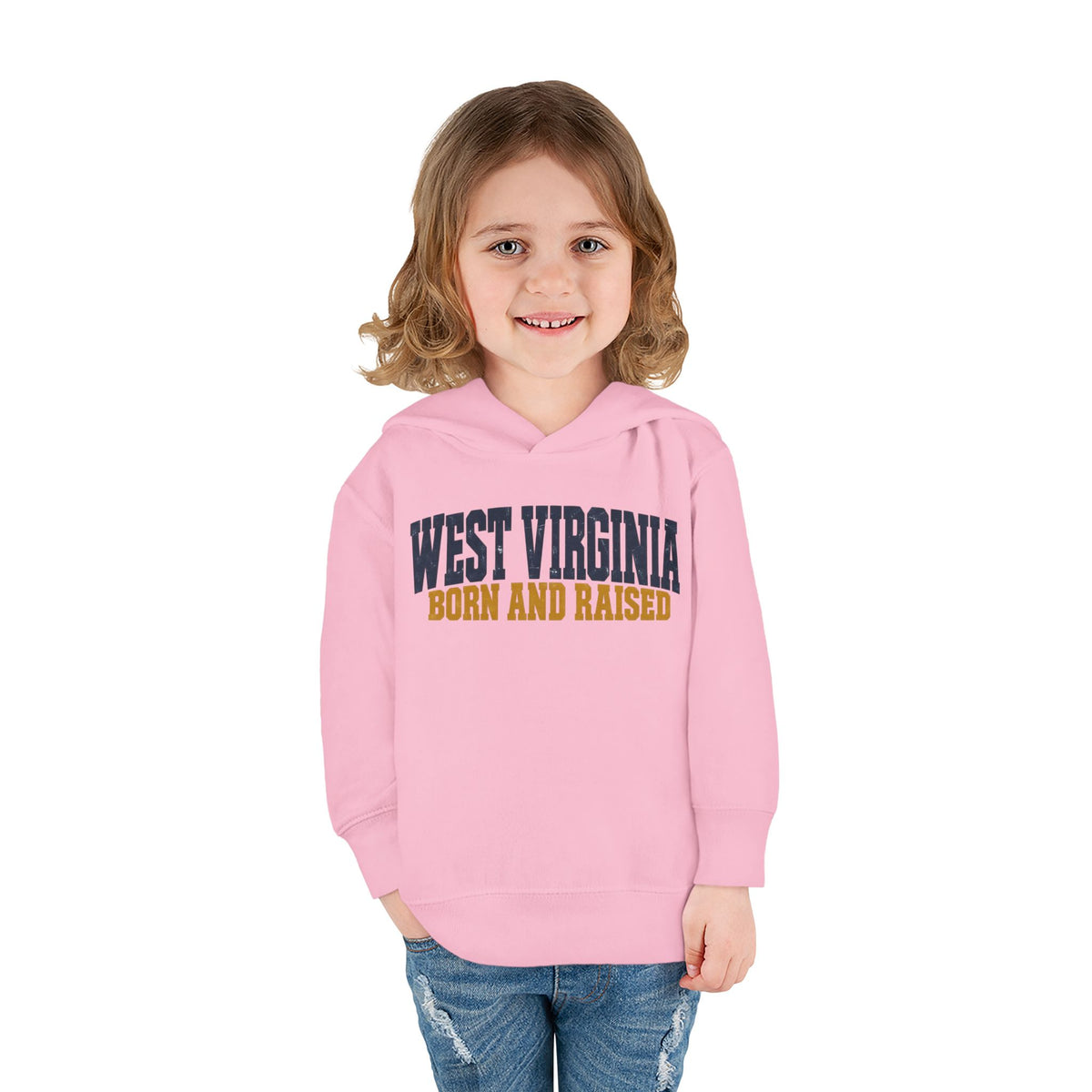 West Virginia Born and Raised Bold Workwear Unisex Toddler Pullover Fleece Hoodie